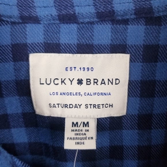 Lucky Brand Saturday Stretch Blue Checkered Flannel Snap Front Shirt NWT - Picture 5 of 11